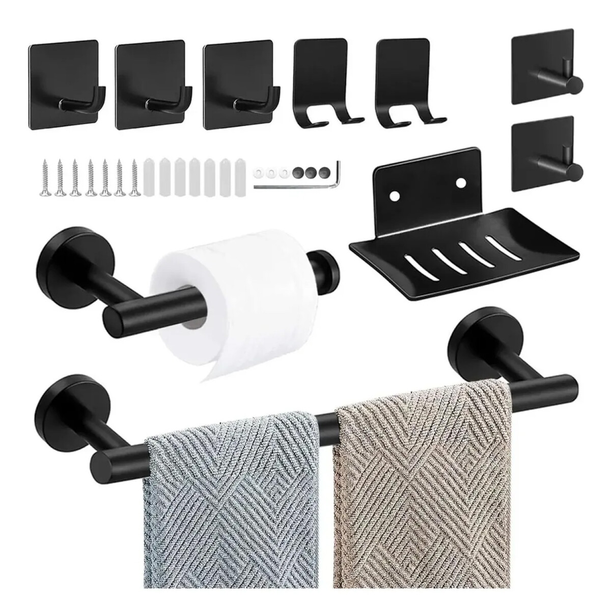 Set de 10 Accesorios de Baño IMBACK IBK-BAN018 | Acero Inoxidable, Anticorrosión, Diseño Minimalista y Fácil Instalación Negro 