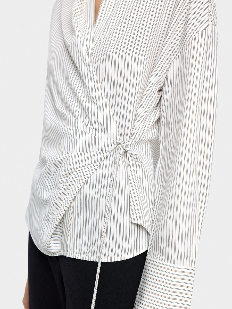 Camisa A Rayas Con Cruzado Y Drapeado multicolor