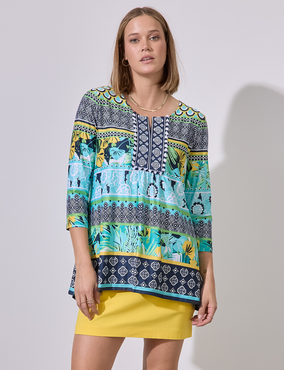 Blusa Print Bordado - Multi/verde 