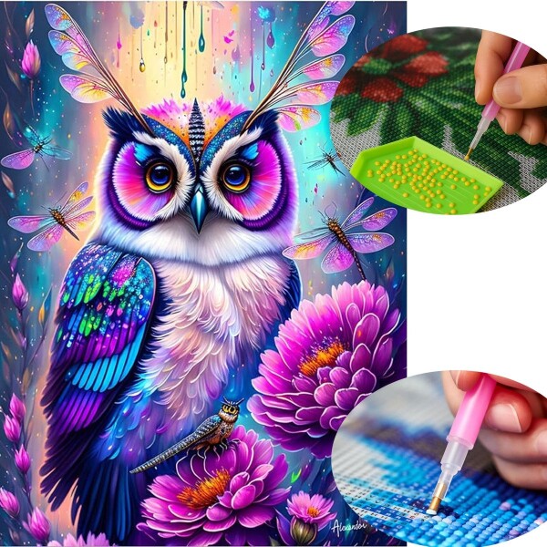 KIT DIAMANTE 5D Varios Diseños Diamant Art Atrix ® Variante Diseño Buho Violeta