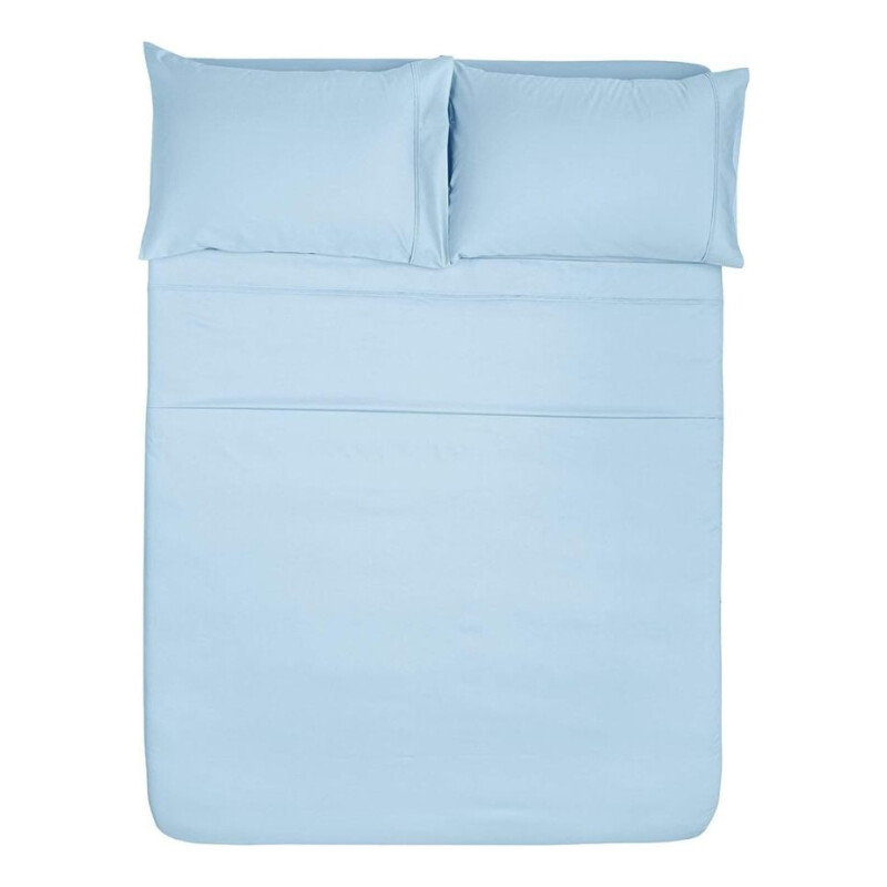 Juego De Sabanas Lisas Calidad Full Algodon Y Microfibra Celeste