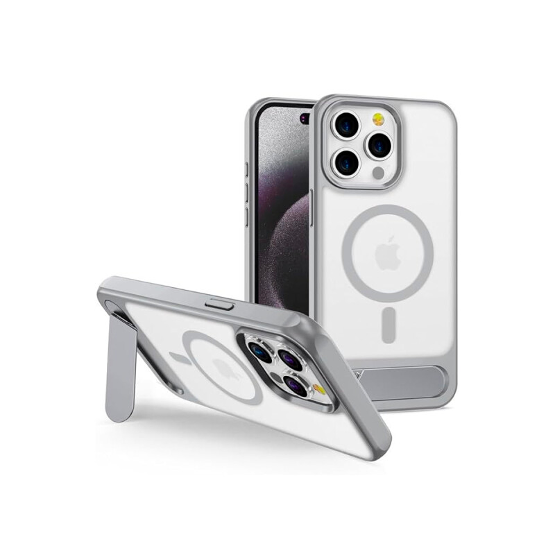 Protector para iPhone 15 Pro Max con MagSafe y soporte gris Protector Para Iphone 15 Pro Max Con Magsafe Y Soporte Gris