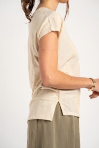 Remera Bordada Alodón Flame Beige