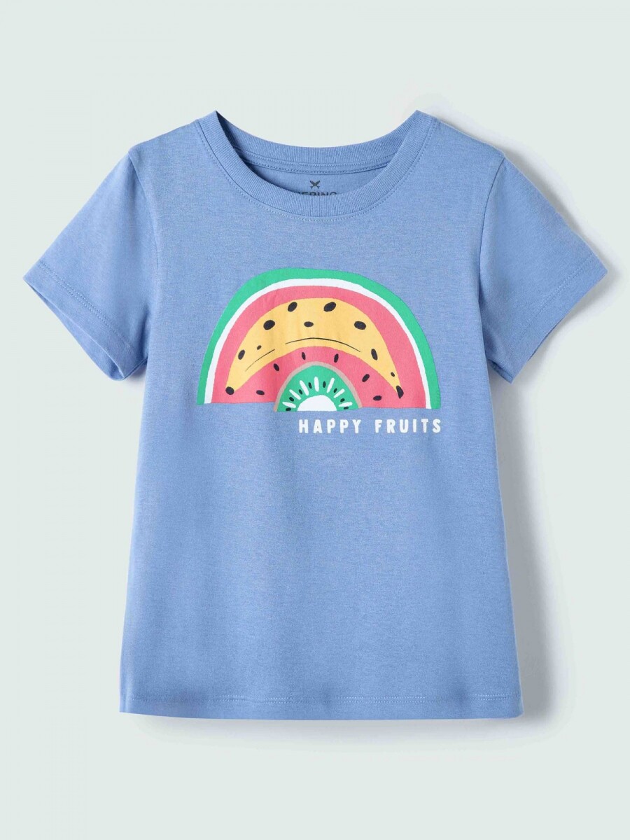CAMISETA DE NIÑA MANGA CORTA ESTAMPADA - CELESTE 