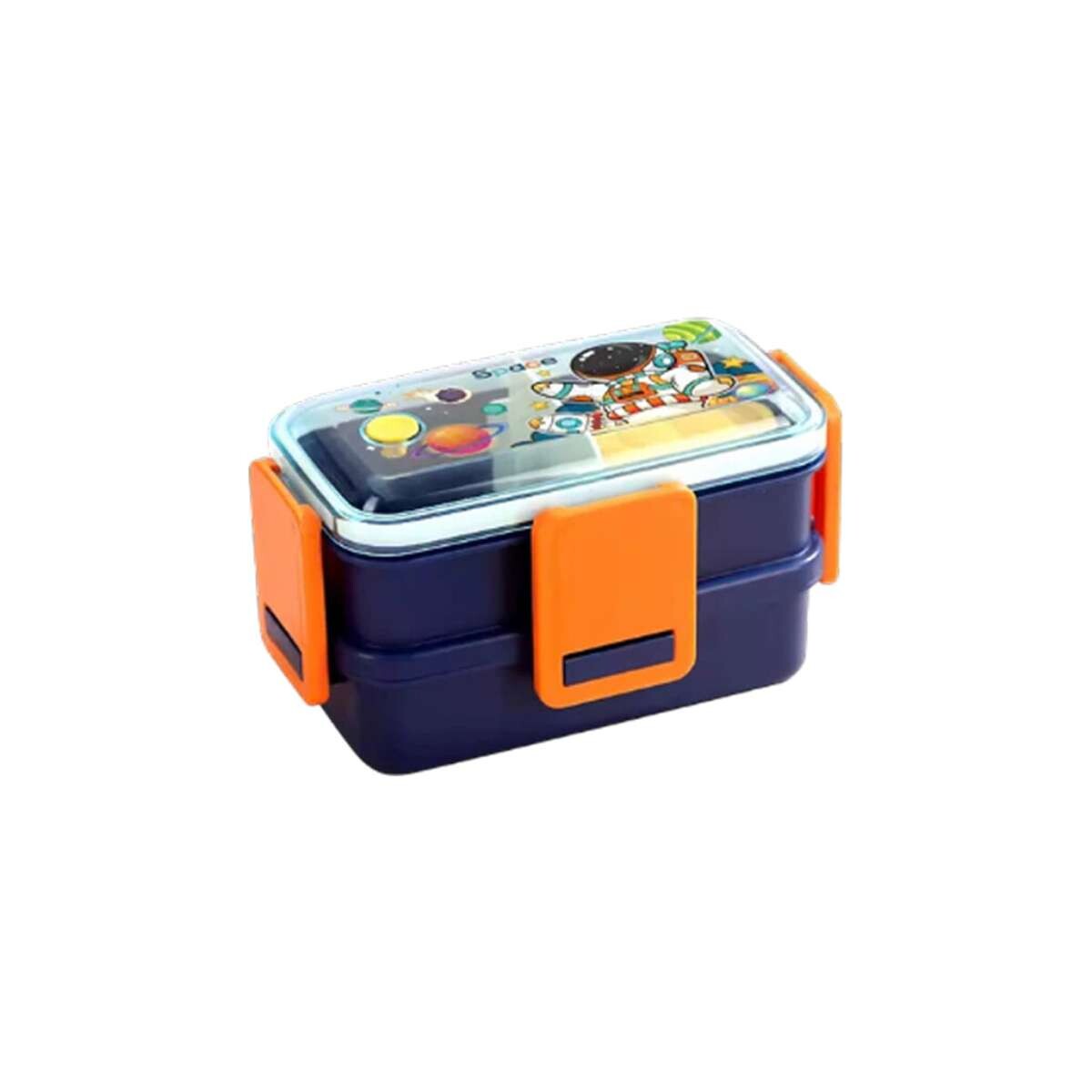 Vianda doble piso con cubiertos, division y tapa - Azul 