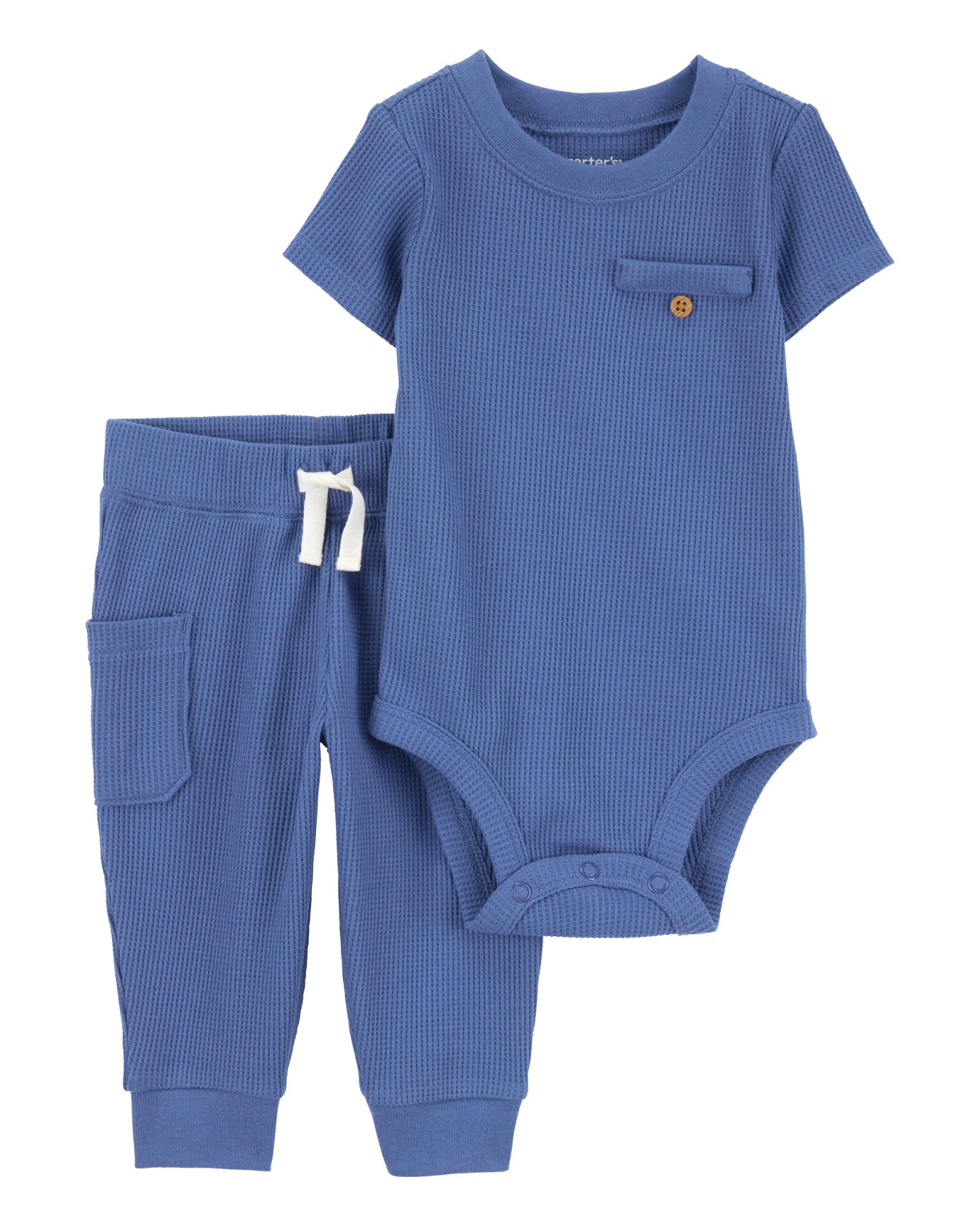 Set dos piezas de algodón texturado, pantalón y remera, azul Set dos piezas de algodón texturado, pantalón y remera, azul