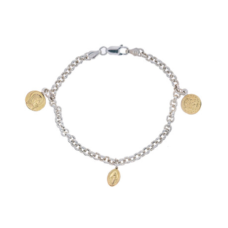 Pulsera religiosa de plata 925 y double en oro 18 ktes con imágenes. Pulsera religiosa de plata 925 y double en oro 18 ktes con imágenes.