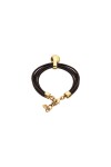 PULSERA DE CUERO CON BOLA DE ALEACIÓN DE METALES BAÑADA EN ORO 18K Pulsera