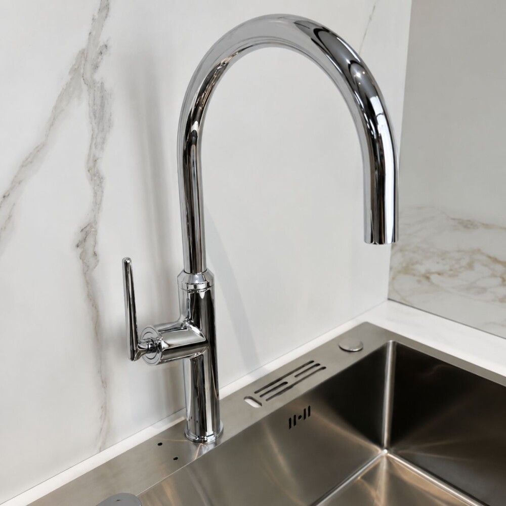 Grifería de cocina Monocomando de mesada extensible Cromo Brillante Grifería De Cocina Monocomando De Mesada Extensible Cromo Brillante