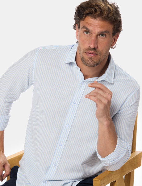 CAMISA DE LINO RAYADA Azul