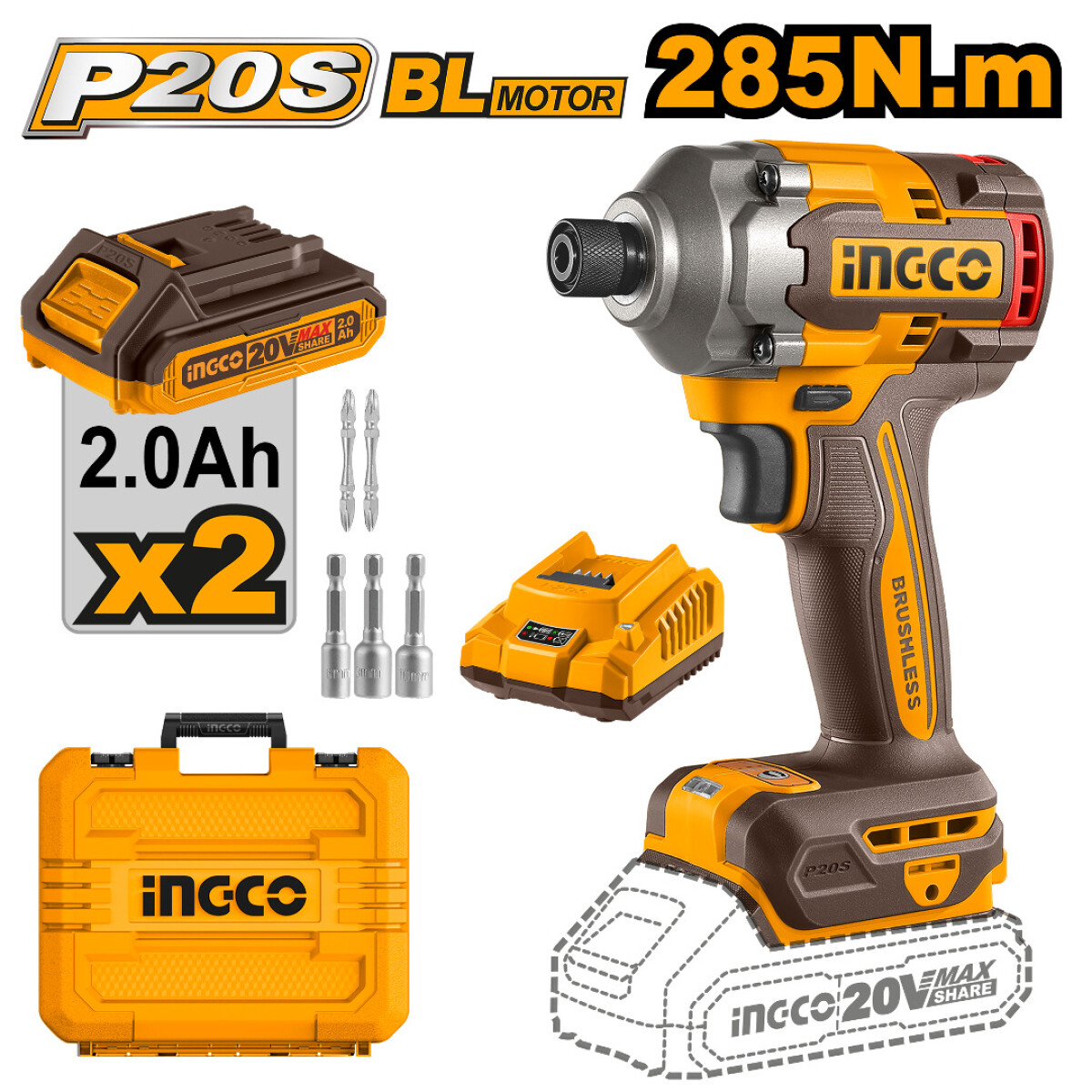 ATORNILLADOR DE IMPACTO A BATERÍA INGCO 20V P20S 