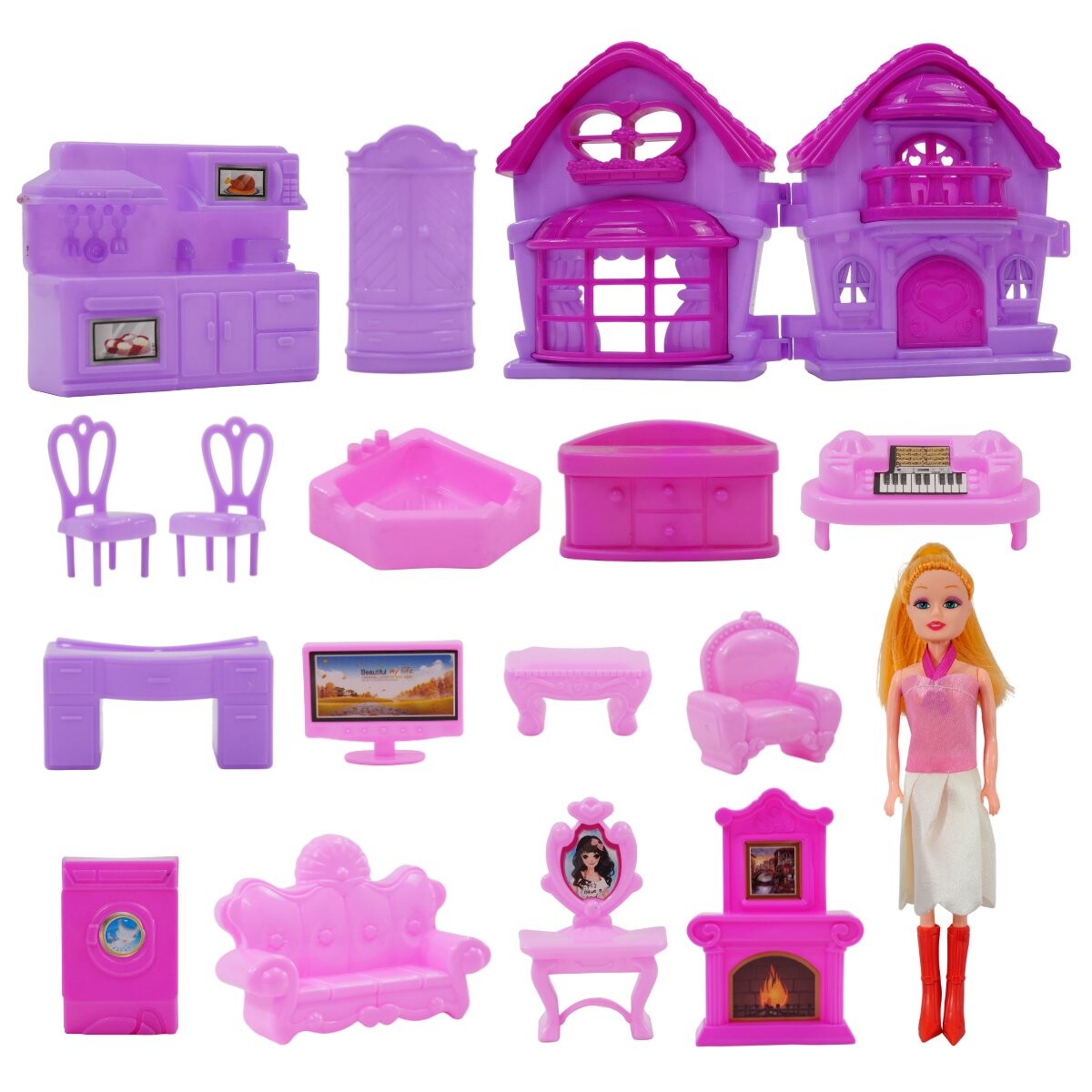 Muñeca con casa y accesorios 
