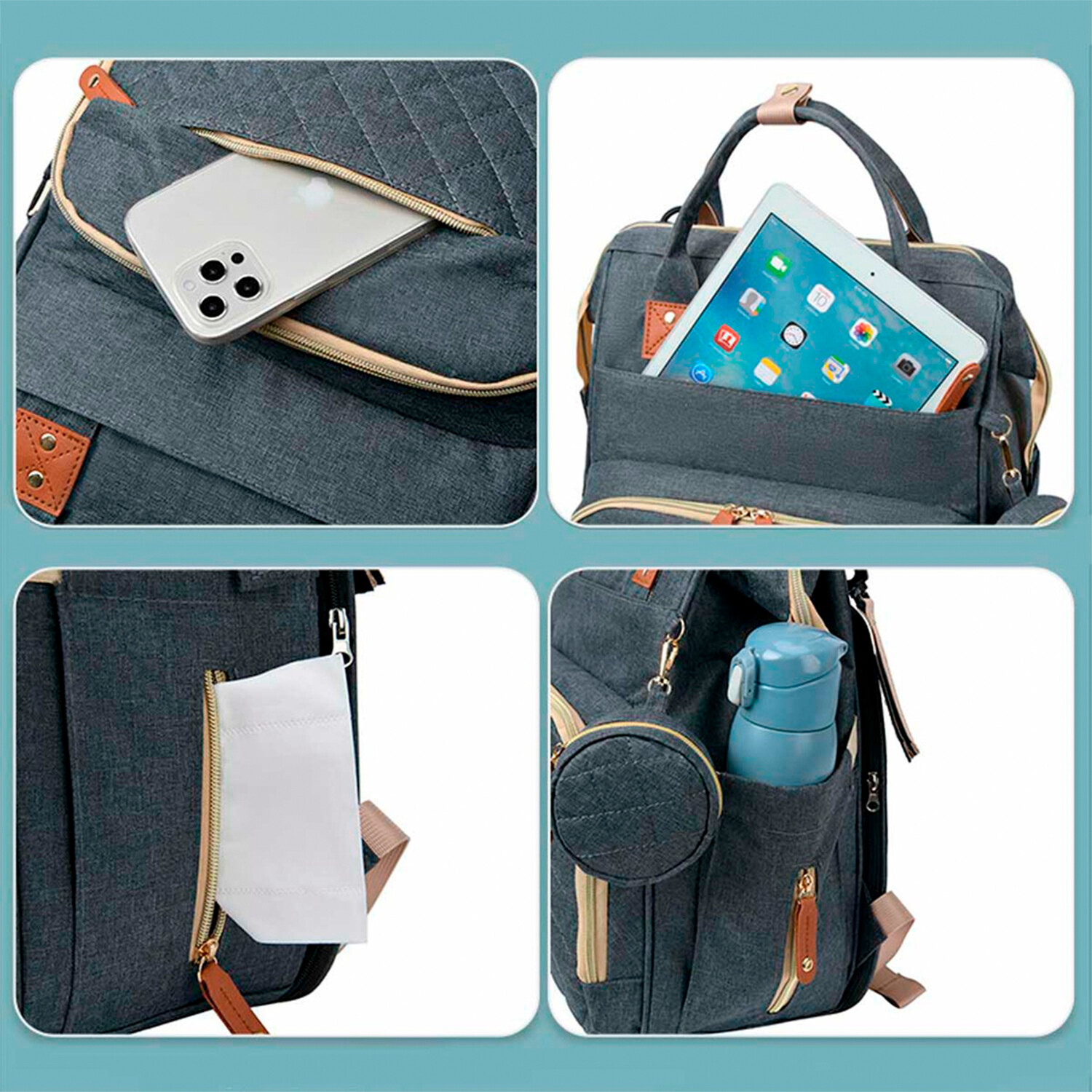 Bolso Maternal Mochila Madre Moderna Impermeable Resistente Variante Color Gris Atrix