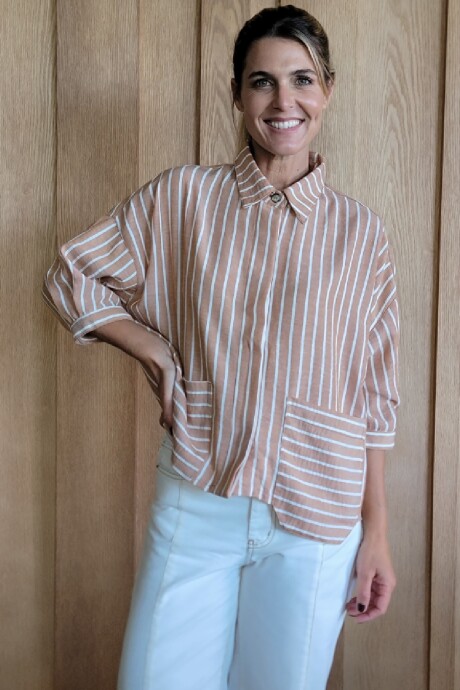Camisa Piña Lino Raya Camel