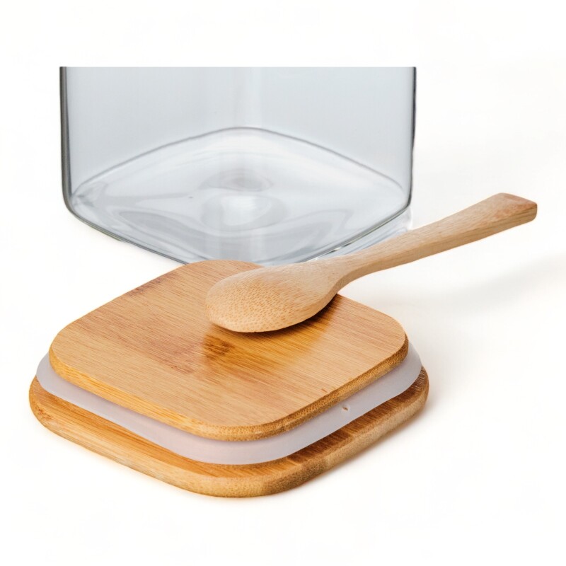 Recipiente Hermetico Vidrio Tapa Bamboo Cuchara 1000 Ml Sin Color