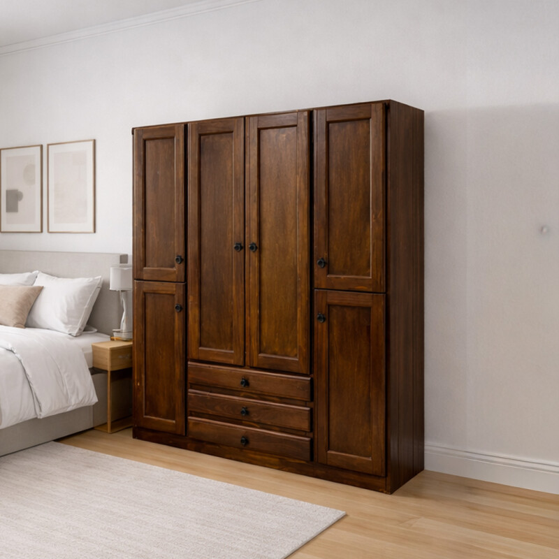 Ropero Madera Pino Macizo 6 Puertas Placard - Nogal Ropero Madera Pino Macizo 6 Puertas Placard - Nogal