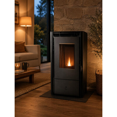 Calefactor Selma a pellet WiFi - con Kit de techo 6kW Negro