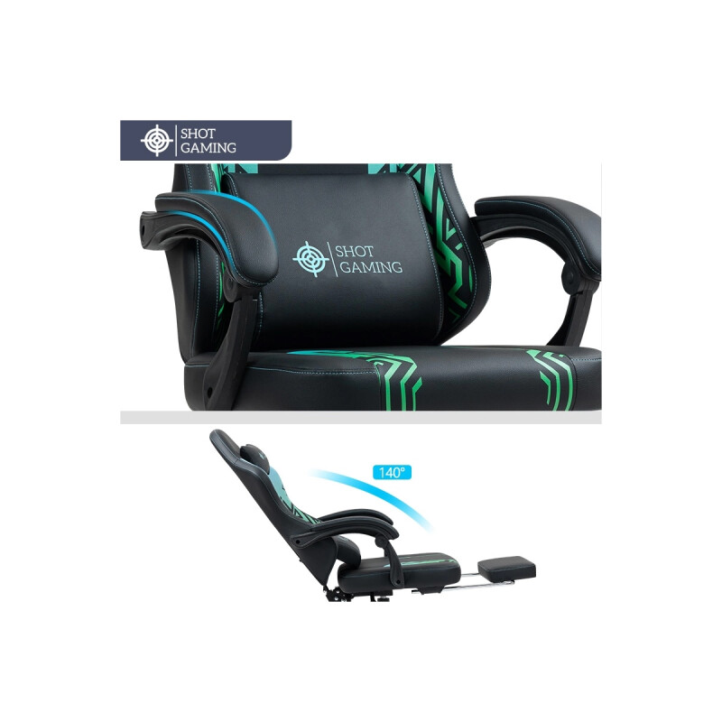 Silla Gamer Shot Gaming Venom con reposapiés Negro y Verde Silla Gamer Shot Gaming Venom con reposapiés Negro y Verde
