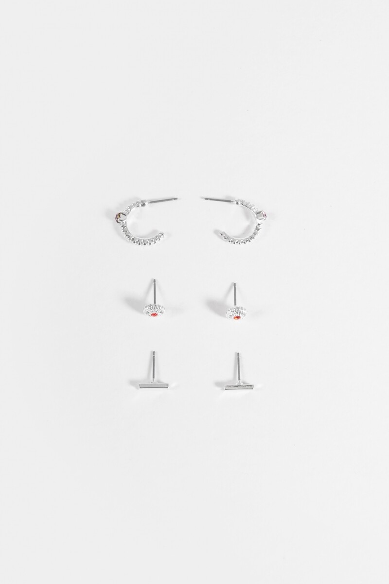 Set de 3 caravanas strass plateado