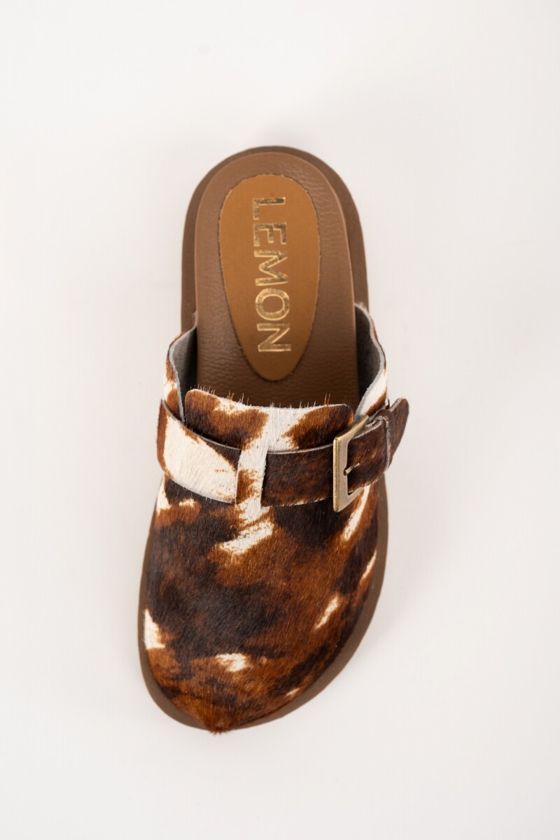 Zueco Pelo Animal Print Marrón