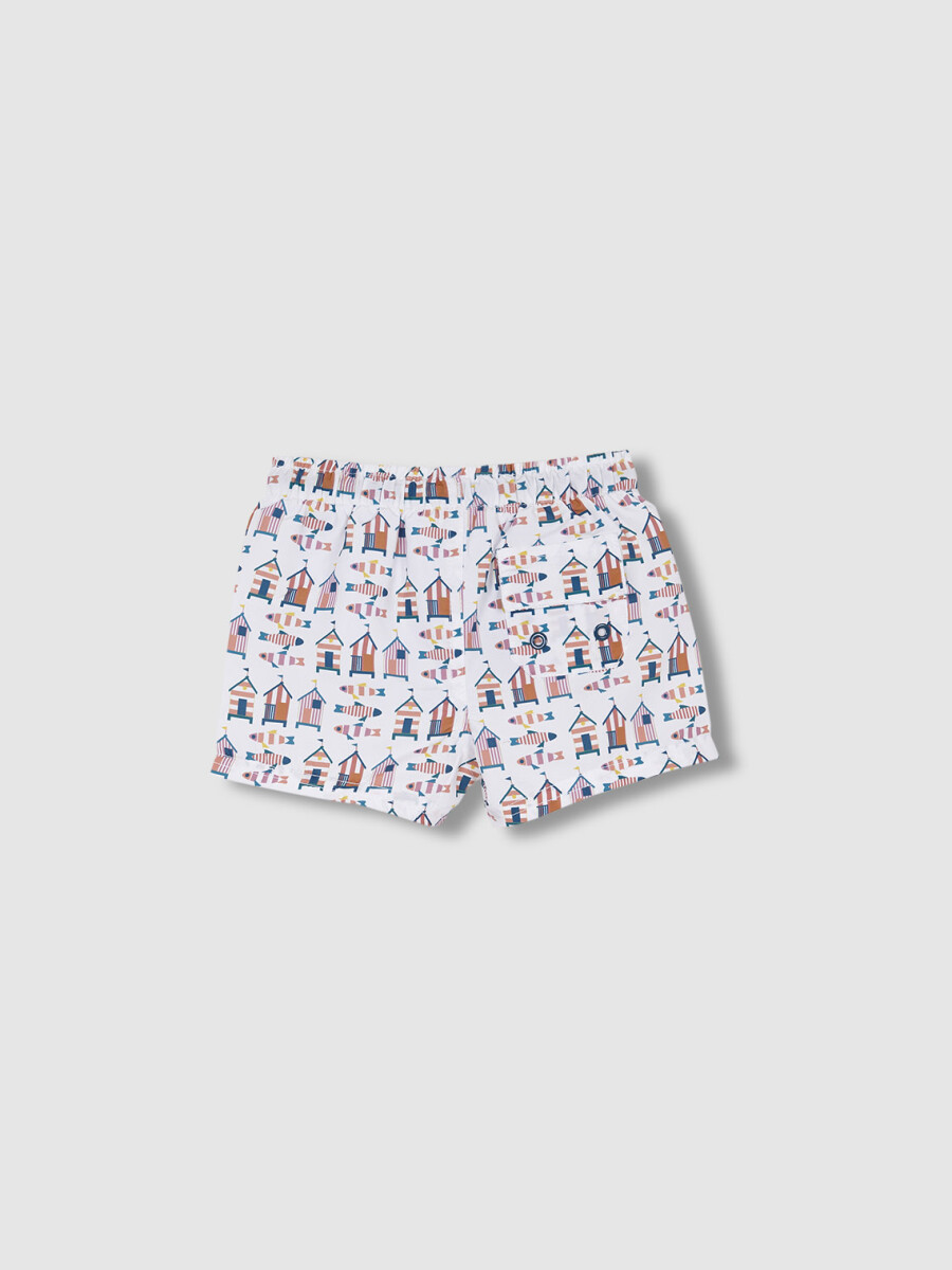 Traje De Baño Estampado Casitas Blanco Roto