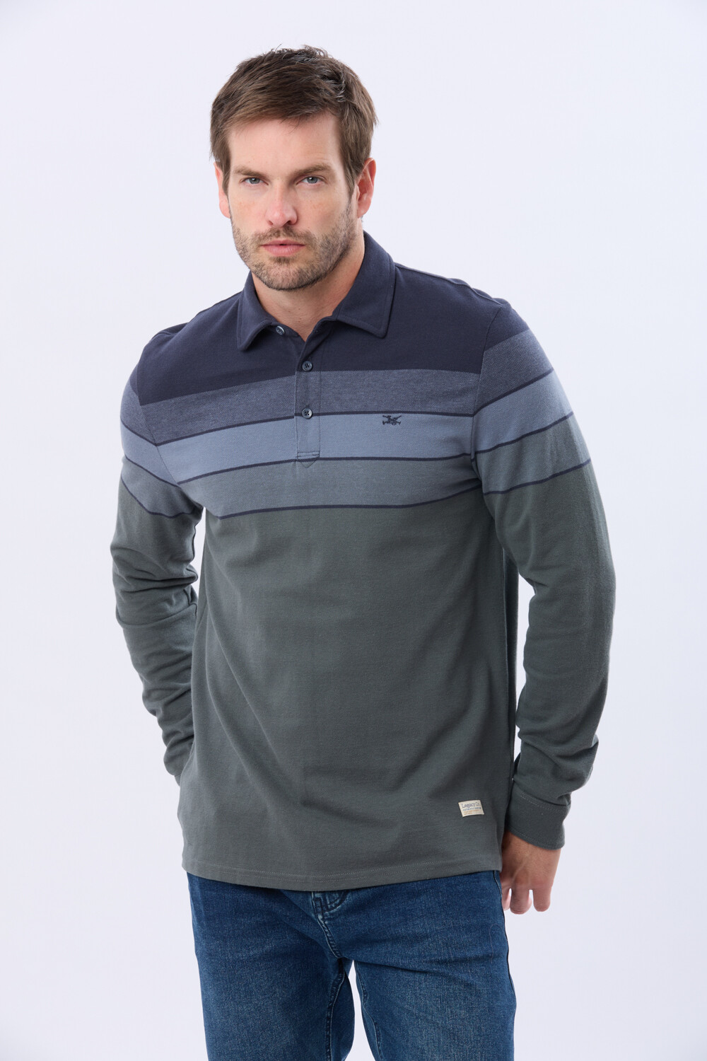 REMERA POLO PIQUE RAYADA Azul