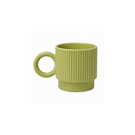 Taza de cerámica facetada con asa circular Verde