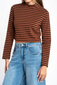 Polera Alogodón Elastano Rayada Camel