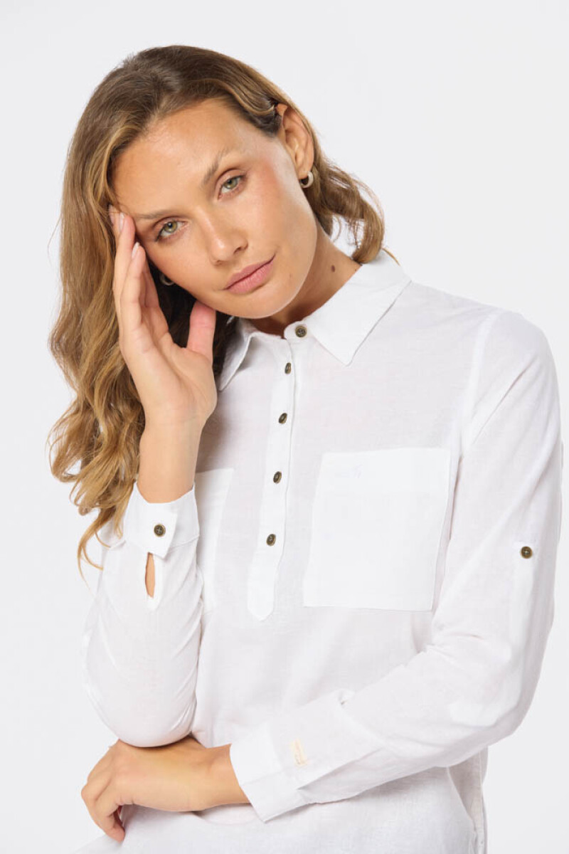 CAMISA DE LINO MEDIO BOTÓN - Blanco 