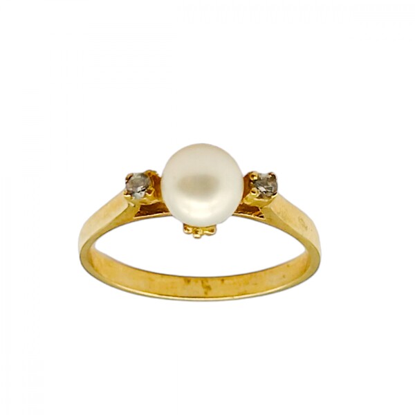 Anillo Solitario-Oro bajo-Perla española y Zirconia-AN8170 conperla