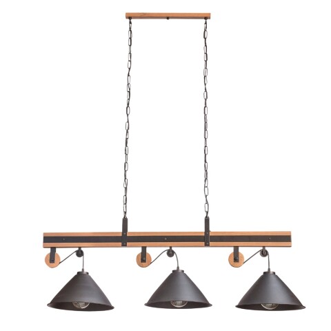 COLGANTE CELEIRO 3L E27 NEGRO Y MADERA COLGANTE CELEIRO 3L E27 NEGRO Y MADERA