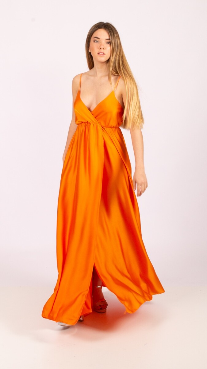 Vestido liso con tajo - Naranja 
