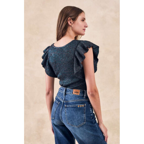 Top Metalizado Manga Volados Negro