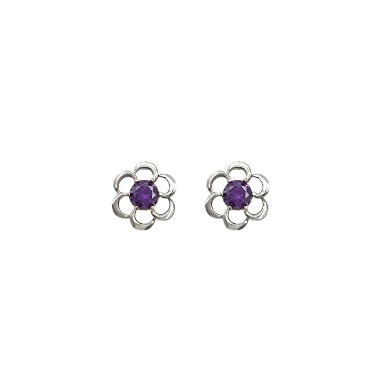Caravanas Flor de amatista - Plata 925 -Amatista -CA3925 Conpiedra