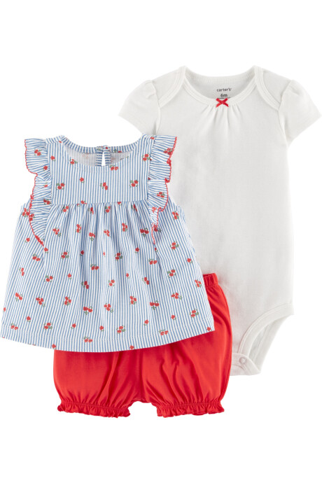 Set tres piezas de algodón, short bombachudo, blusa y body Sin color