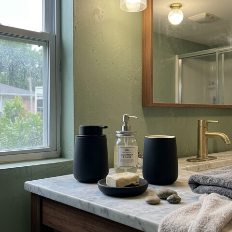 Set accesorios para baño cerámica negro Set accesorios para baño cerámica negro