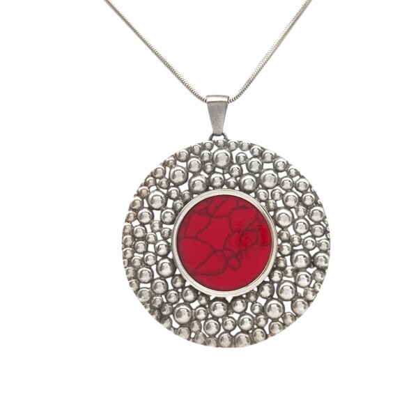 Dije Colgante Circulo-Plata 925-Piedra Coral rojo-CP4566 conpiedra