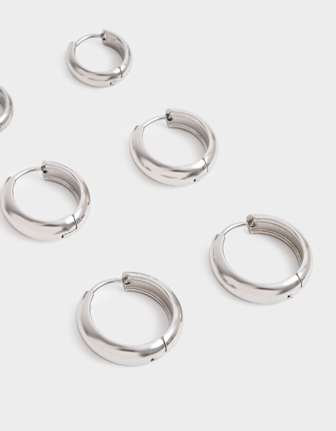 Aros Argollas Set Premium Silver Aros Argollas Set De Acero Quirúrgico - Plateado
