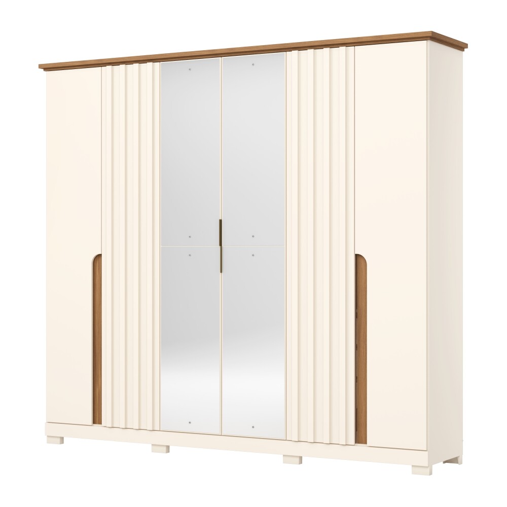 ROPERO NAPOLI 6 PUERTAS 6 CAJONES INTERNOS CON ESPEJO GUARDARROPA CLOSET ARMARIO OFF WHITE
