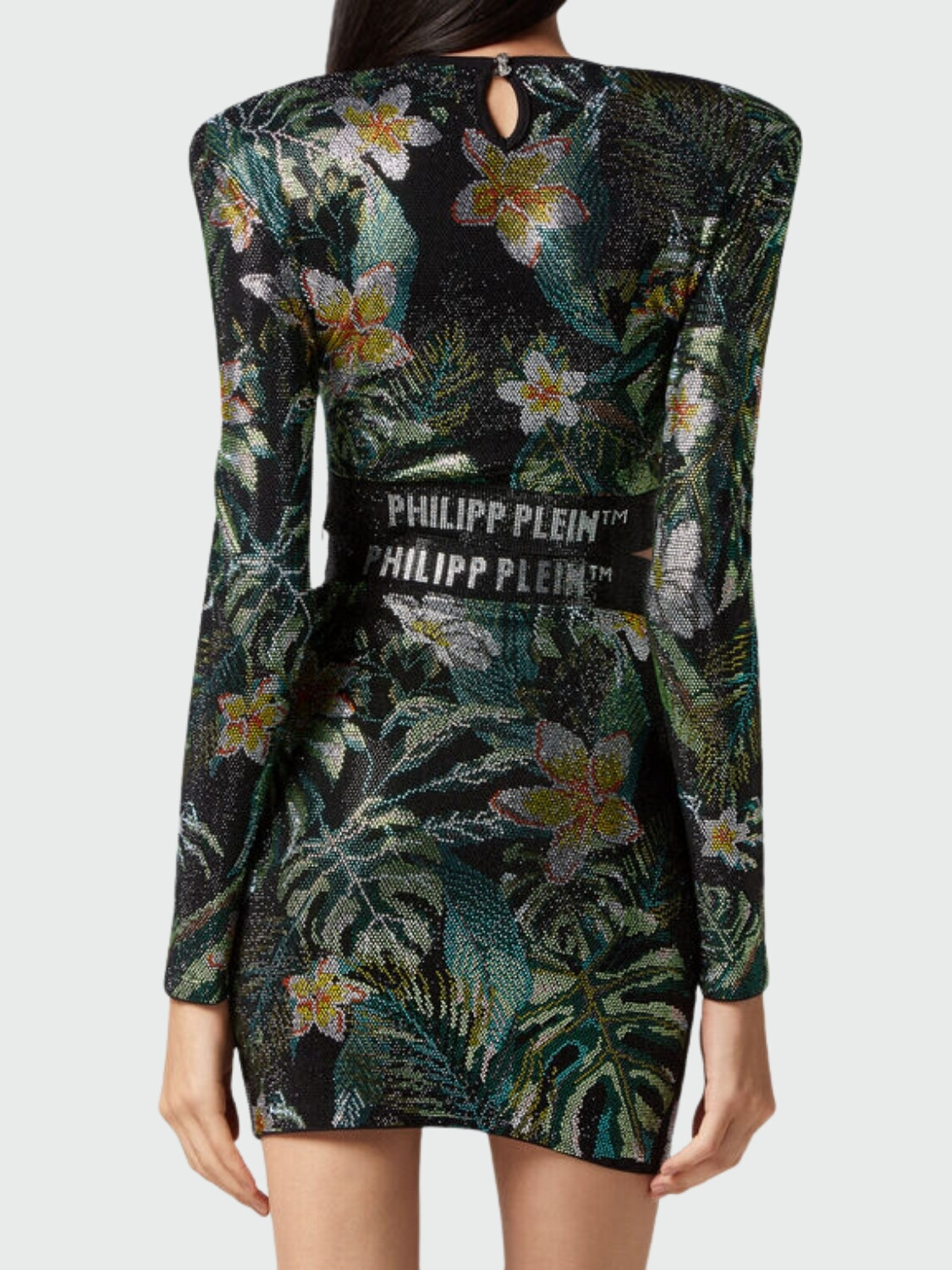PHILIPP PLEIN - top corto manga larga con hombreras "Hawaii" Estampado