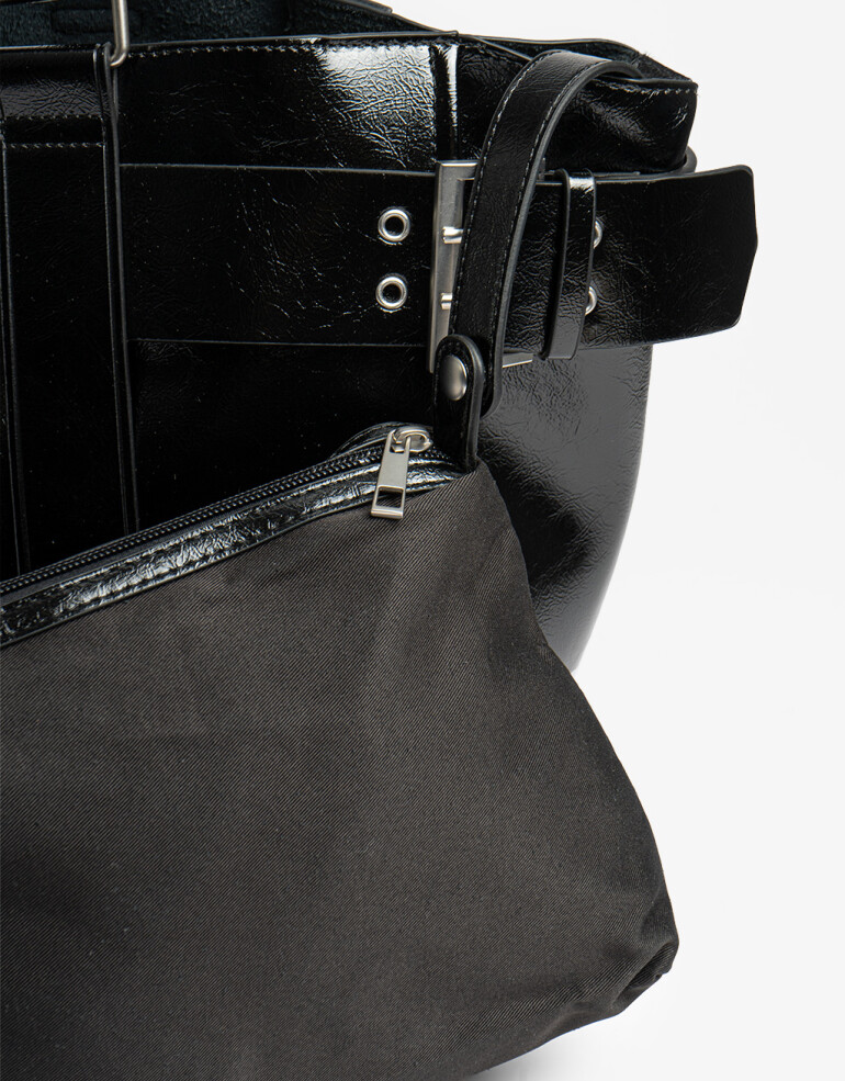 Shopper Cartera Shopper Con Hebillas - Negro