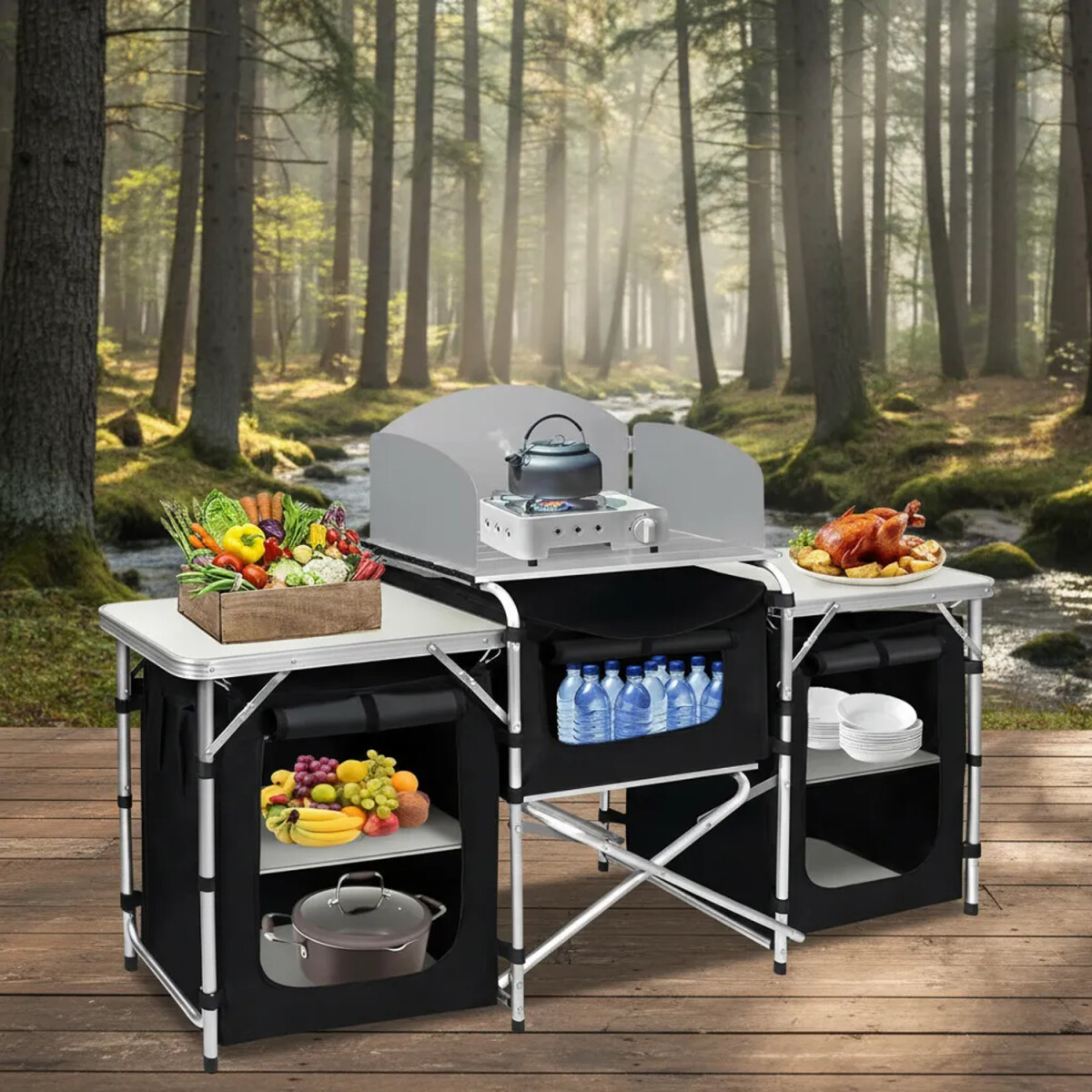 Cocina de Camping Pleg Grande Multifun C/Mesas Lat Bolso - Negro 