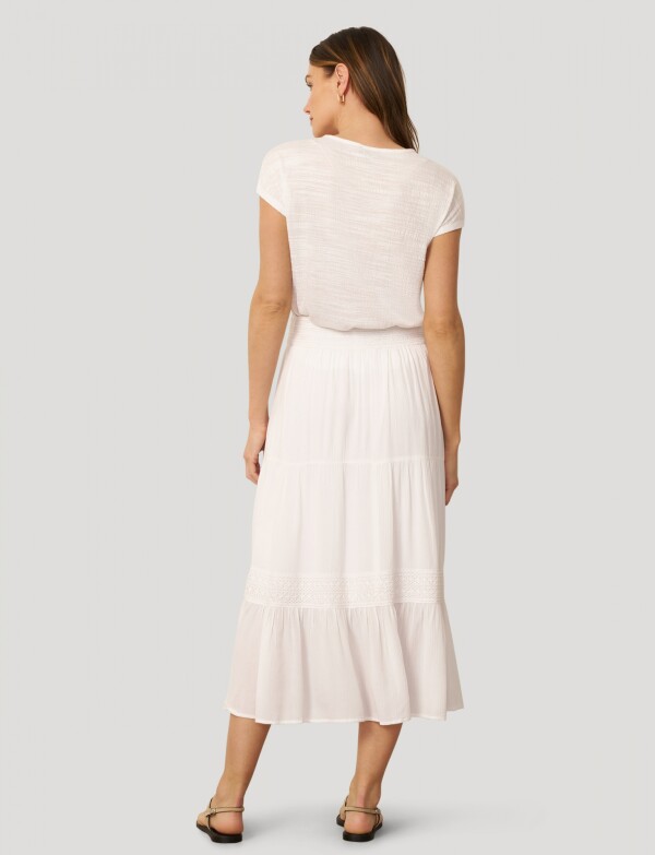 Falda Larga De Crepe Con Paneles Y Puntilla BLANCO