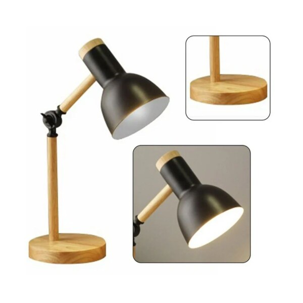 Lampara de Escritorio Nordica Articulada de Metal y Madera Color Negro Lampara de Escritorio Nordica Articulada de Metal y Madera Color Negro