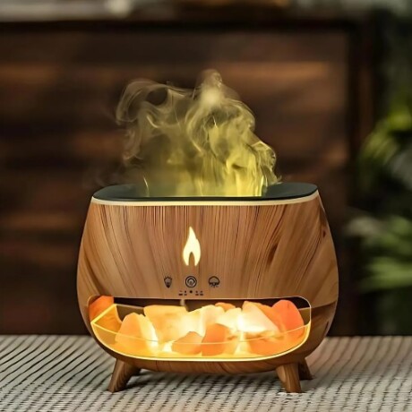 Difusor de Aromas Ultrasónico con Efecto Llama y Piedra de Sal Natural 260ml - Marrón Difusor de Aromas Ultrasónico con Efecto Llama y Piedra de Sal Natural 260ml - Marrón