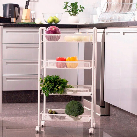Carro organizador metálico de 4 niveles con ruedas Blanco