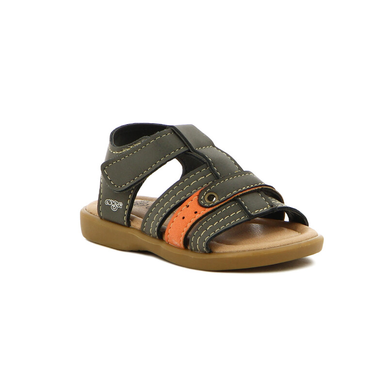 Angus Sandalia Niño 3 Tiras C/ Pulsera Y Velcro Gris-naranja