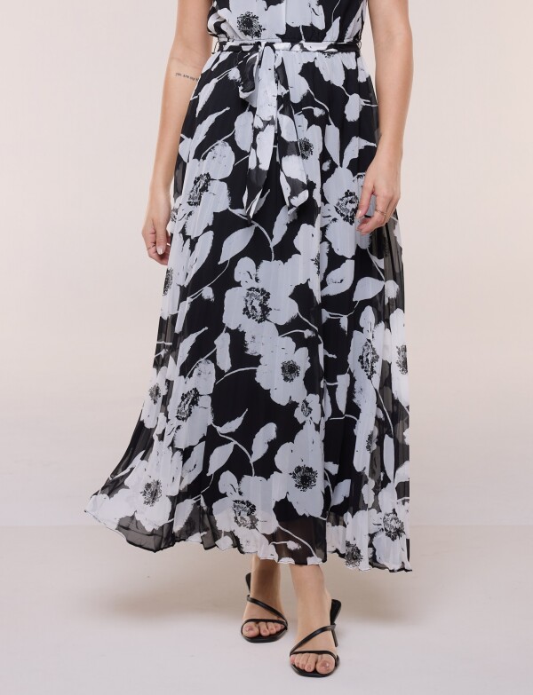 Vestido Maxi Plisado BLANCO/NEGRO