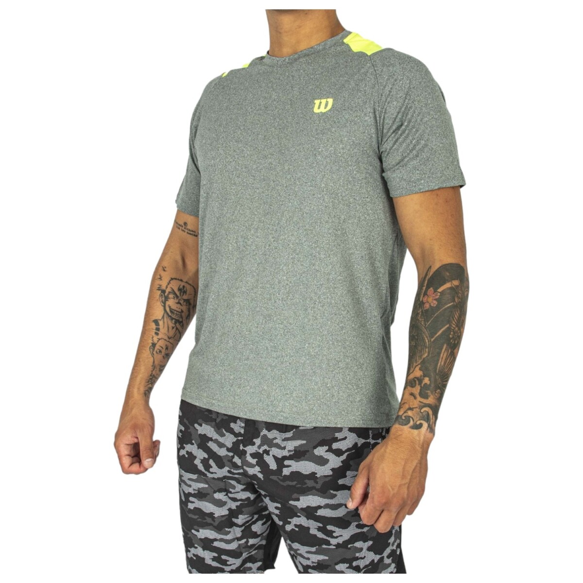 Remera Deportiva para Hombre Wilson Dry Shift Jaspeada Gris/Verde - Gris/Verde 