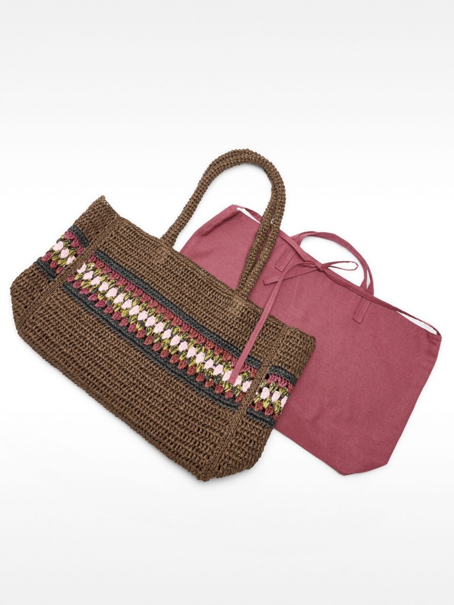 Bolso Shopper Efecto Rafia Con Detalle Trenzado marron